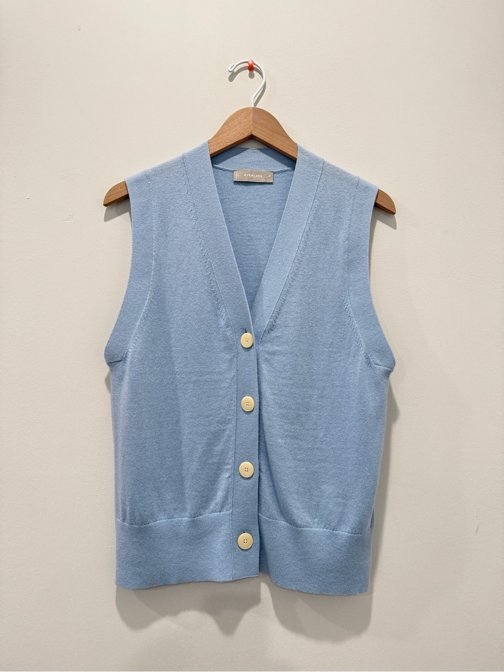 Everlane Light Blue V-Neck Button Knit Vest